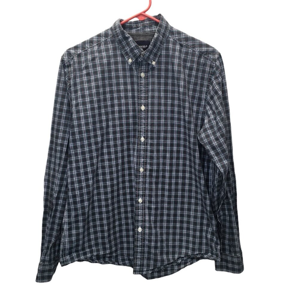 Springfield Dress Shirt Men Large Plaid Green White Red Long Sleeve Button Down